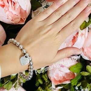 Large🪩Tiffany heart bracelet return to Tiffany 8mm silver bead charm bracelet